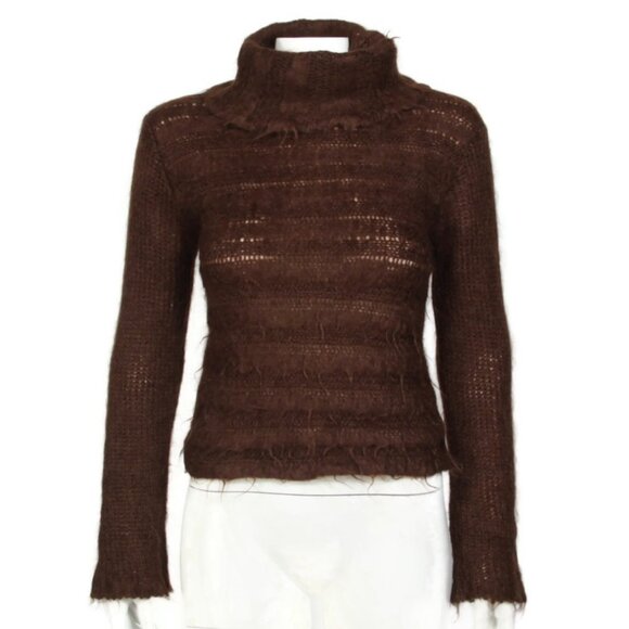 Vintage ANTOINE Brown Cable Knit Mohair Blend Turtleneck Crop Sweater  XS/584 - Picture 1 of 7